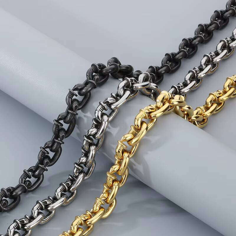 Personality Domineering 15mm Necklace Punk Design Square Rivet sterling silver Men's Bracelet