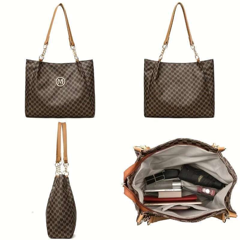Vintage Geometric Tote Synthetic Leather Letter M Design For Women Handbag Shoulder Large Capacity Shopping Travel Bag Bag