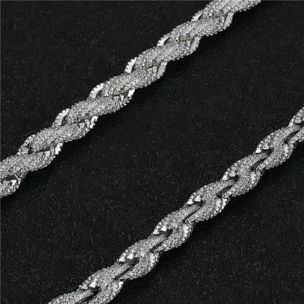 Full Iced Out Hip Hop Jewelry Moissanite Rope Chain Necklace Sterling Silver 8mm Twisted Diamond Rope Chain