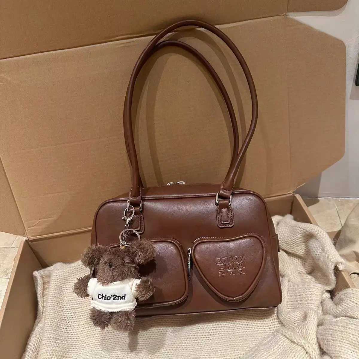 JIAERDI Vintage Coffee Shoulder Bags Handbag Hot Girls Leather Pocket Y2k Underarm Bag Ladies Retro Boston Pillow Bag Women NewT251122