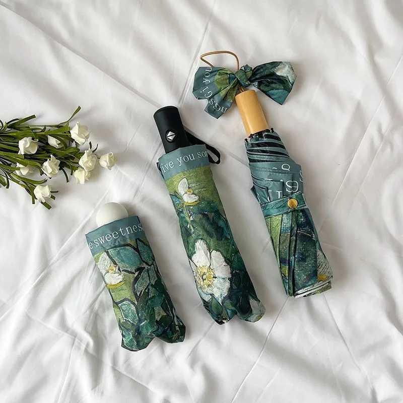Van Gogh oil painting umbrella wild rose dual-purpose umbrella light luxury American retro umbrella British style cheap sunscreeM251122
