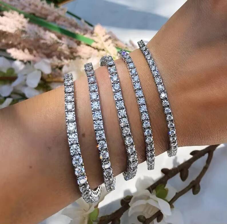 Good Quality VVS Moissanite Iced Out Simple Bracelet 925 Sterling Silver Hiphop Moissanite Tennis Bracelet