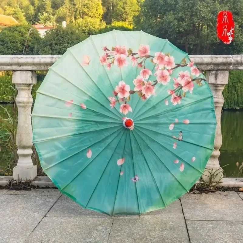 Aprilis Oil Paper Cloth Umbrella Chinese Style Dance Performance Long Handle Umbrella Ceiling Decoration Silk Craft ParasolM251122