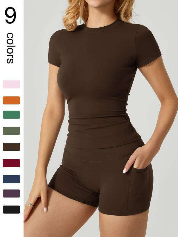 Yoga Exercise Fiess Suit, Tight Top, Peach Hip Shorts, Pocket Set, 2-piece Set