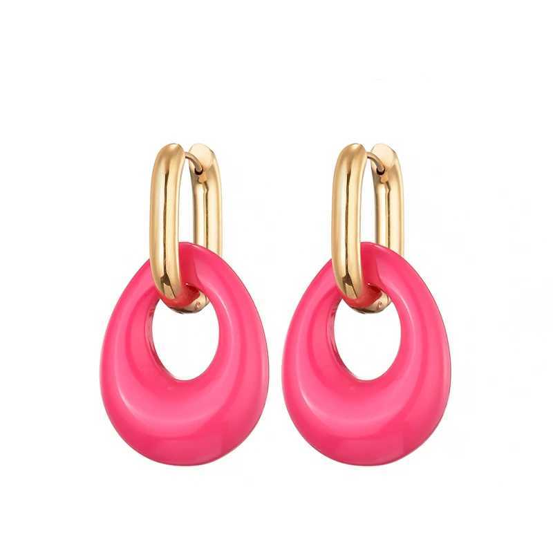 New hollow oval resin acrylic candy color pendant earrings suitable for women gold stainless steel ear buckles womens jewelryXJ250421
