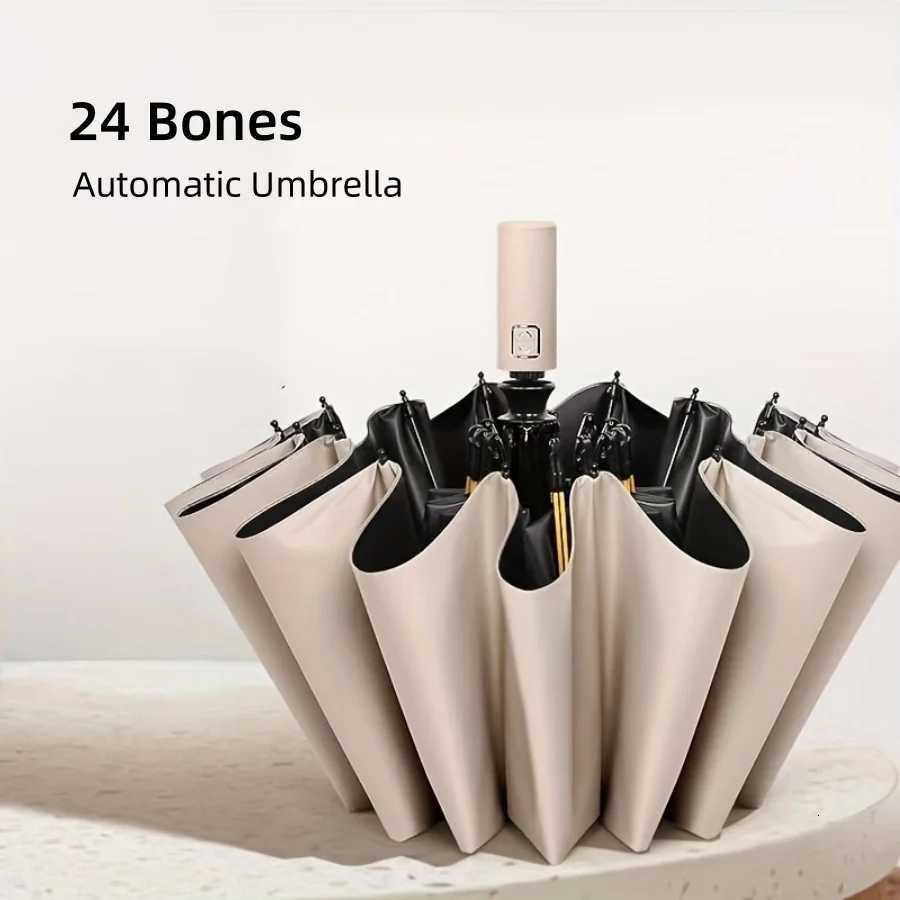 24-Bone Reinforced Auto Folding Umbrella - WindproofUV ProtectionLuxury BusinessUnisexPortable Auto Open/Close for Rain SunM251122