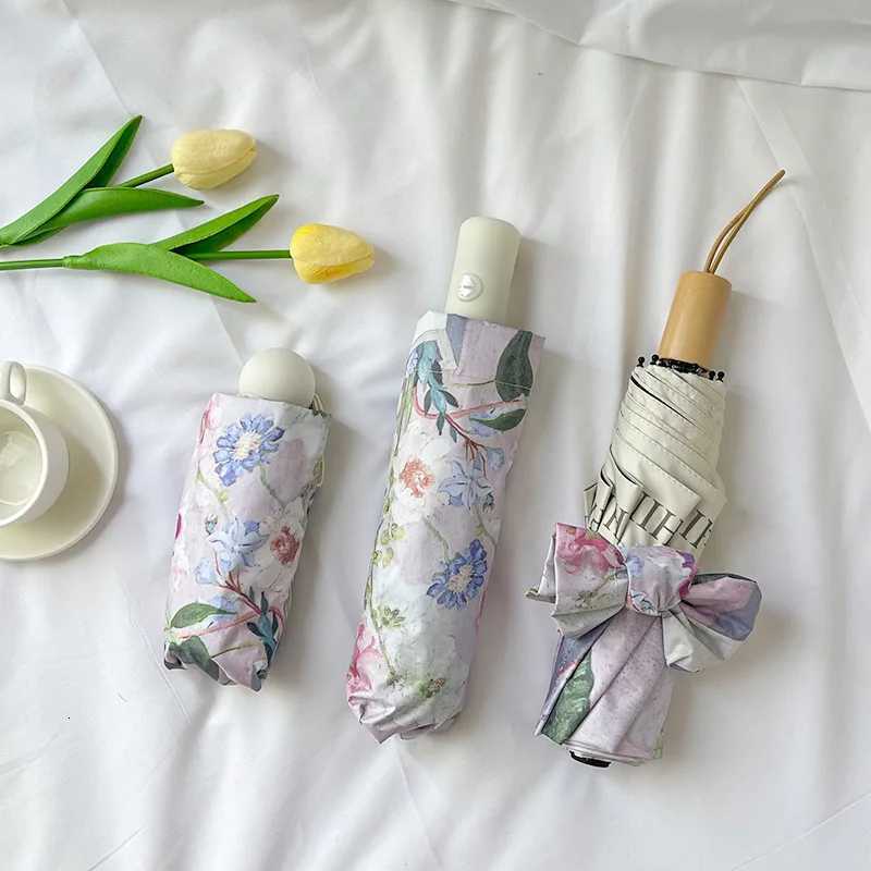 High-looking Retro Oil Painting Umbrella for Women Sunny or Rainy Sun Protection UV Protection Fully Automatic SunshadeM251122