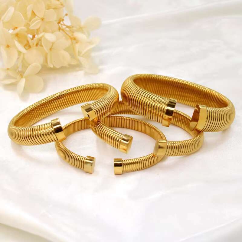 DHCollections Stainless Steel Cuff Bracelet Adjustable Gold Plated Wide Metal Bangle Waterproof Fashion Jewellery for Men and Women 1 Piece