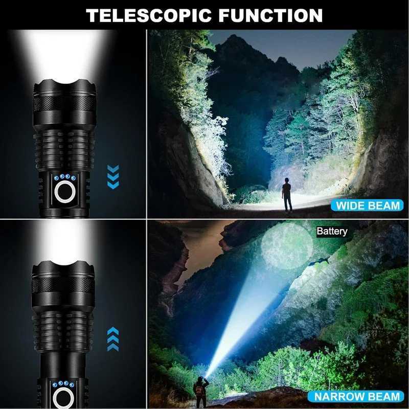 Rechargeable LED Flashlights High Lumens Super Bright Zoomable Flashlight with USB Cable 5 Modes for Home Camping Emergencies C251122