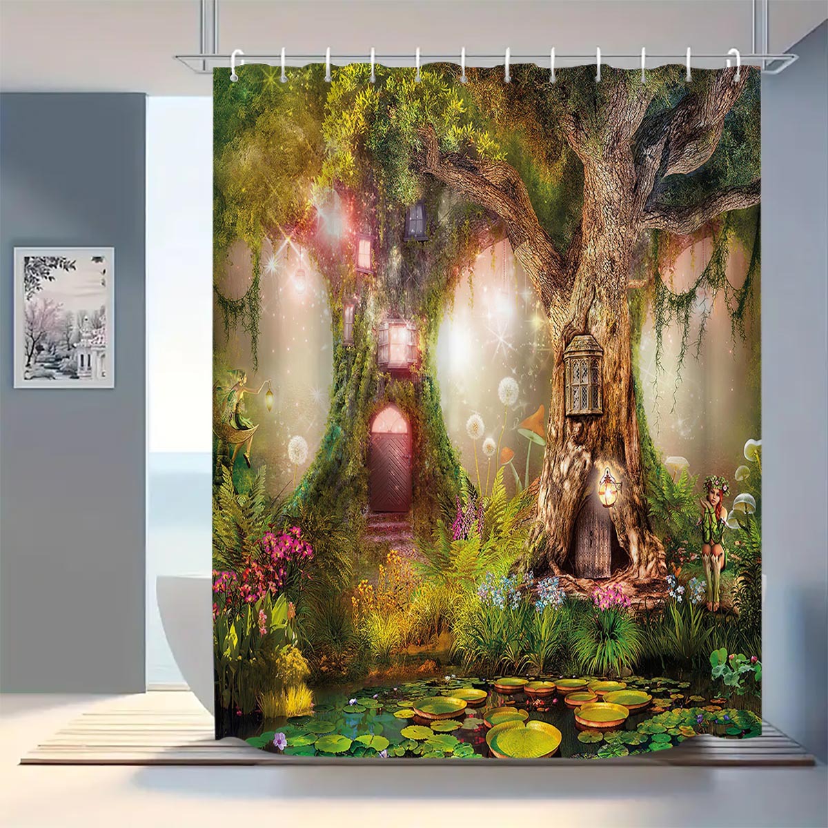 YL-37406 Checkered Waterproof Shower Curtain, Anti-mildew Bathroom Toilet Shower Separator Curtain