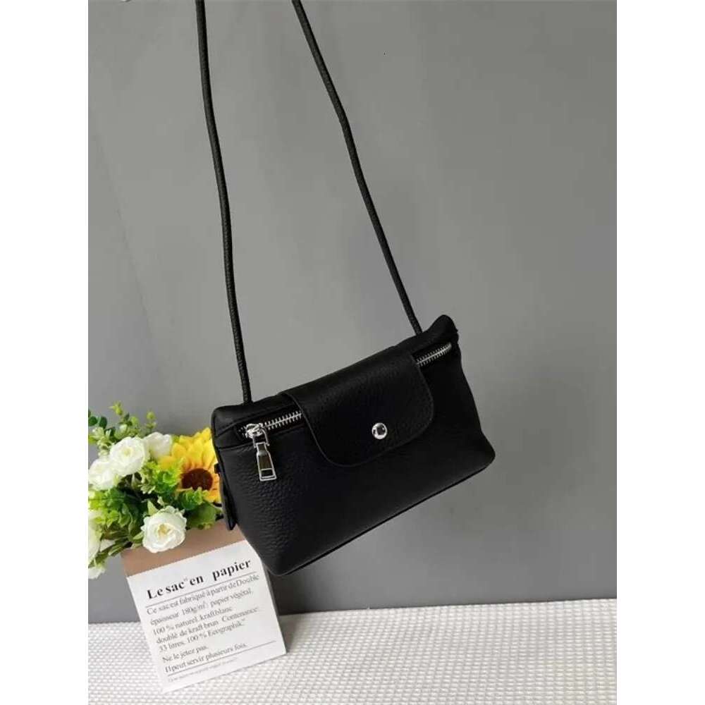 Casual Women Small Box Bags Solid Color Single Shoulder Zipper Genuine Leather Versatile Fashion Ladies Messenger Bag Bag