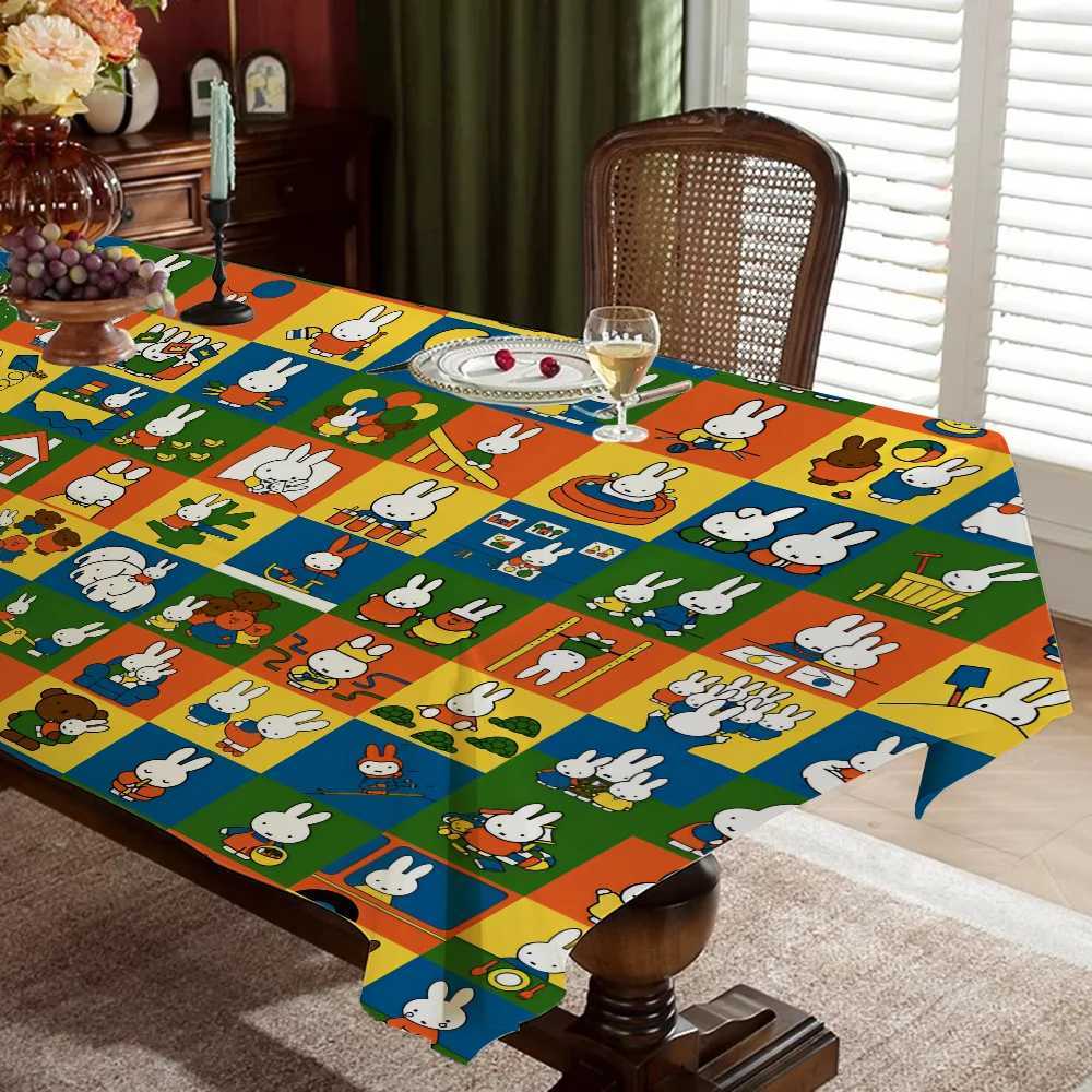 Cute Cartoon Rabbit Rectangle Tablecloth Table Decor Reusable Waterproof Kitchen Dining Holiday Party Decoration C251122