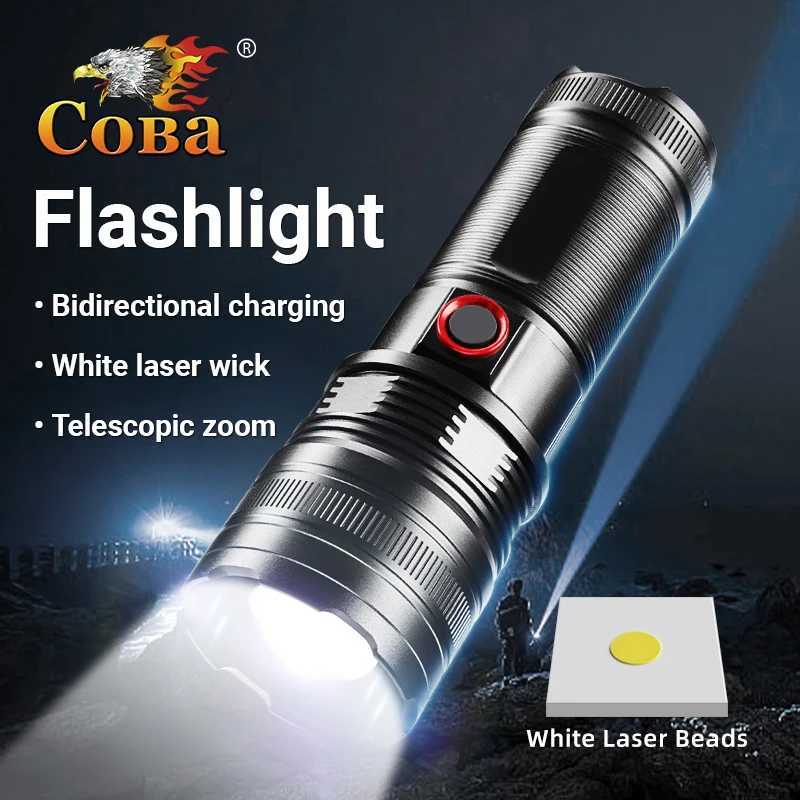 Powerful Spotlight Long Range LED Flashlight Strong Light Lamp Tactical Torch Lantern Built-in Battery Type-C Charging Torch C251122