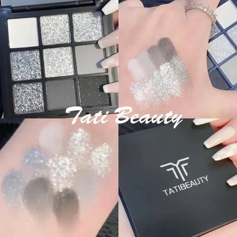 Cold Sweet Light European And American Smoky Eye Nine Color Eyeshadow Tray Cement Dark Punk Black And White Gray Metal PearlT251122