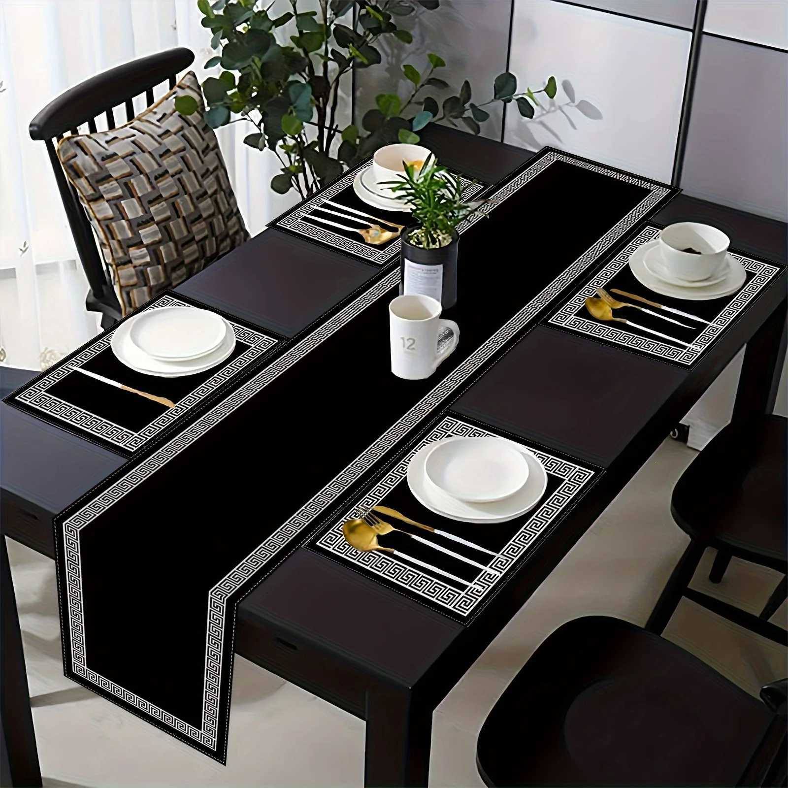 VIKAMA 5/7PC Luxury Geometric Placemat Table Flag Set Restaurant Cafe Decoration High-end Banquet Arrangement C251122