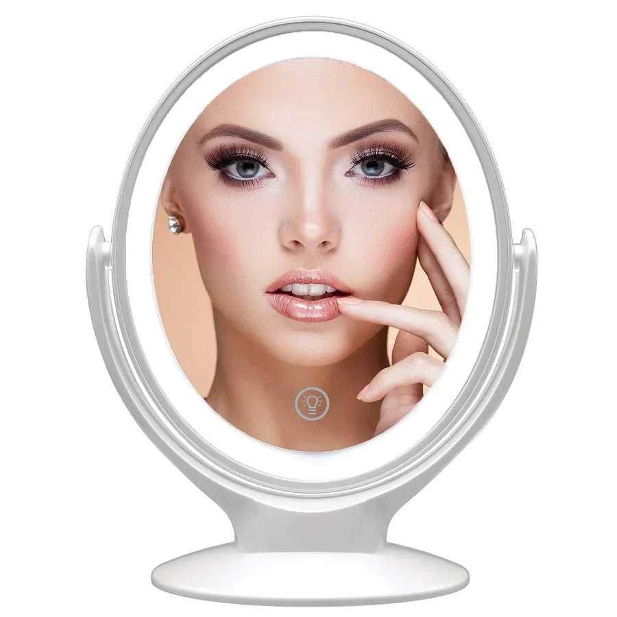 Makeup Mirror With Light Double-Sided 1X/7X Magnifying MirrorUSB Rechargeable 360 Rotating Freestanding LED Mirror M251122