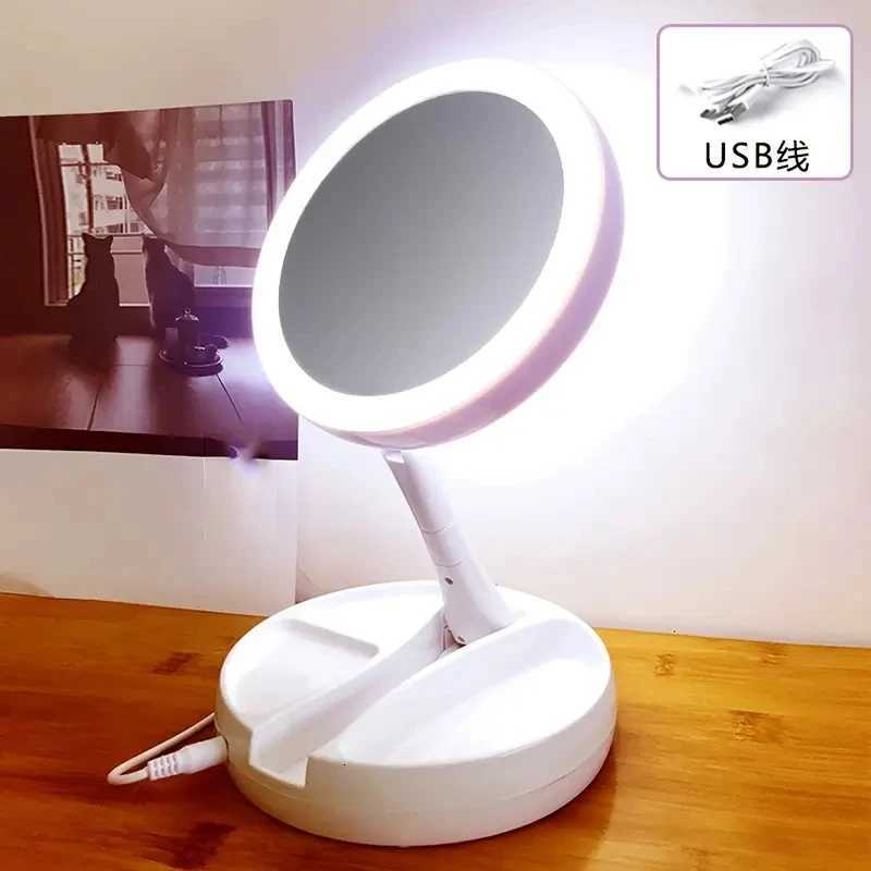 Double-Sided Travel LED Makeup Mirror with 10X Magnification Folding Portable Cosmetic Mirror with Lights Dual Powered Supply M251122