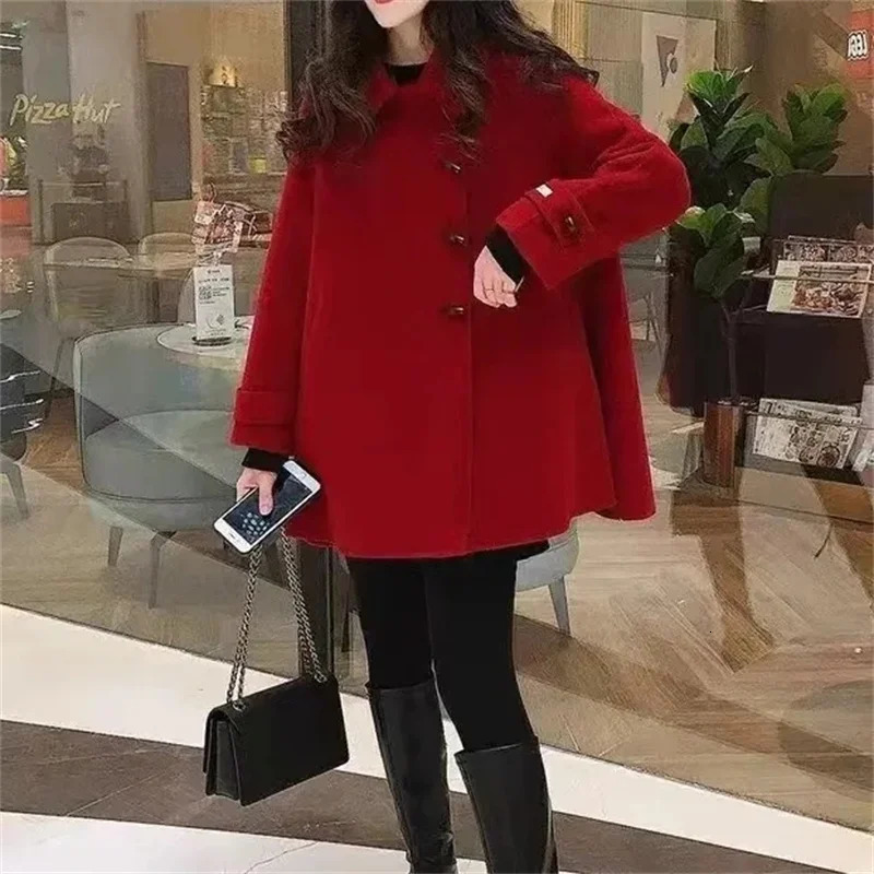 Women Double Sided Cashmere Jacket Autumn Winter Ladies Fashion Short Cloak Woolen Coat Female Leisure Loose Wool Blend Outwear 251112