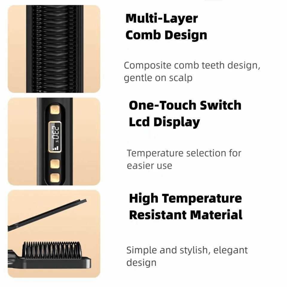Anti Scald Electric Hair Straightening Comb 2 in 1 LED Digital Display Negative Ion Straighten Brush Fast HeatingT251122