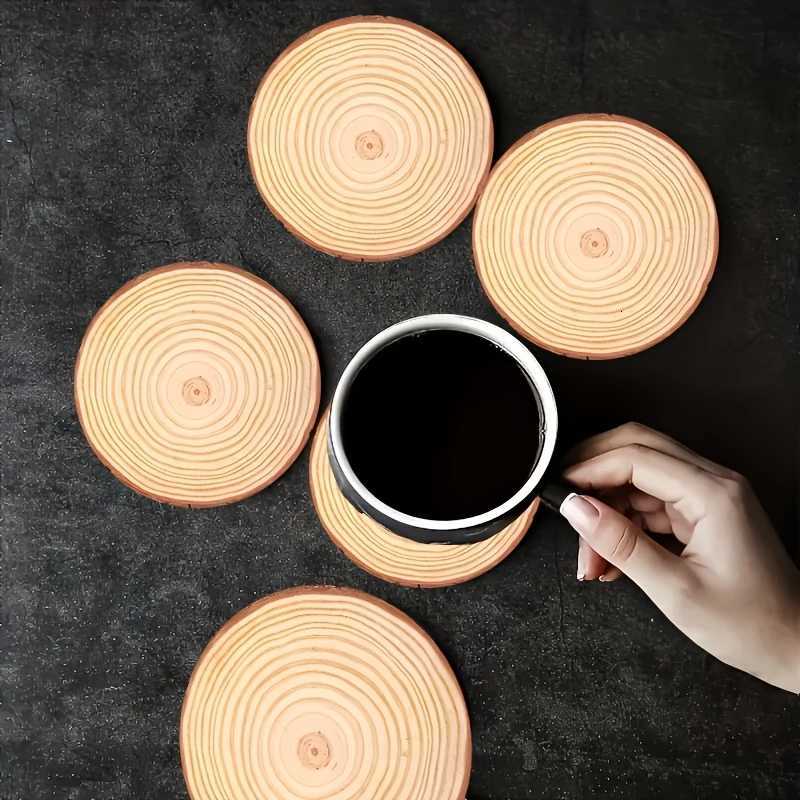 6pcs 4in Retro Growth Ring Pure Color Round Wooden Coasters Coffee Mat Glass Coasters Kids DIY Painted Coasters Home Decor Gifts C251122