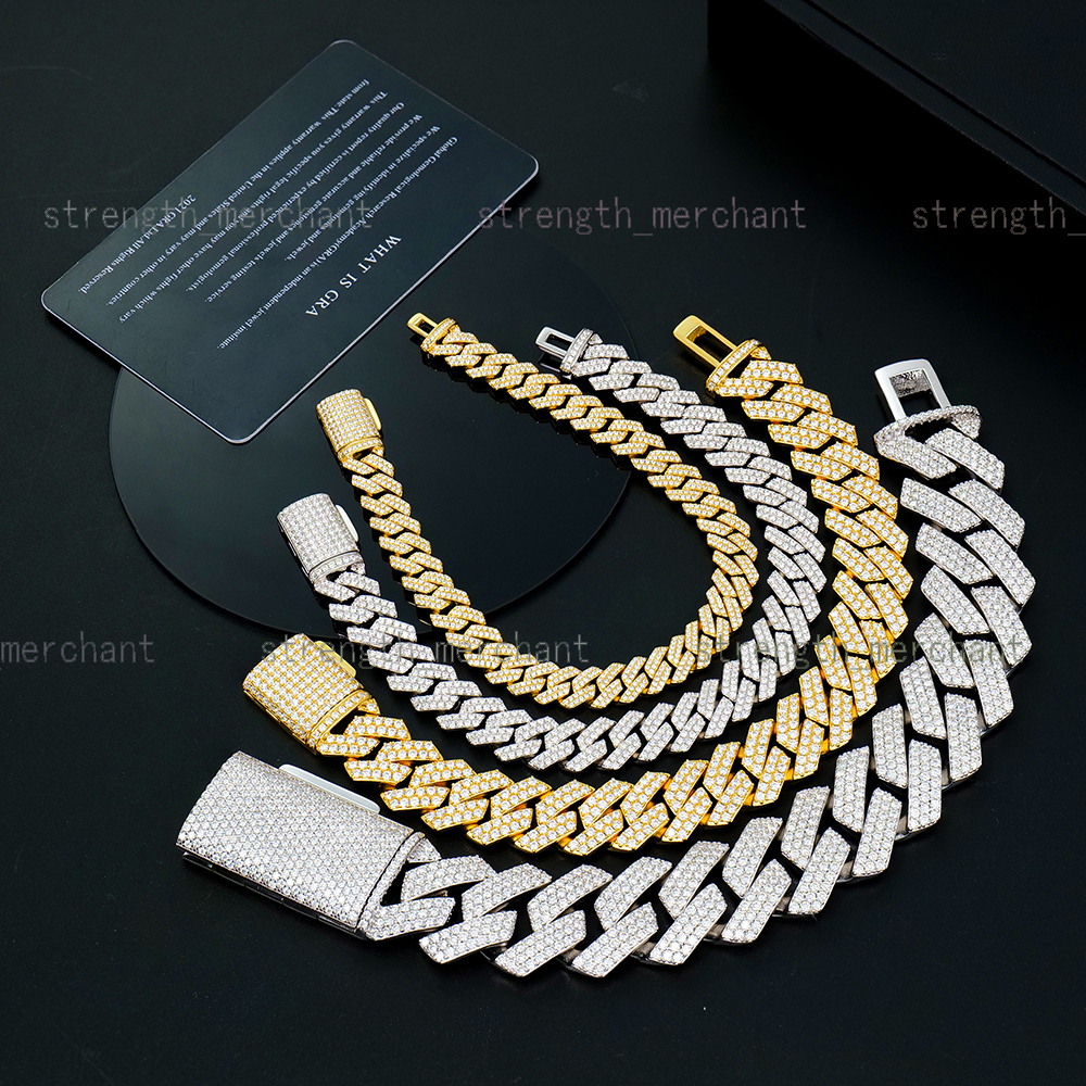 Wholesale Hiphop Man Sterling Silver 925 Jewelry 8 10 12 14 18 20 mm Vvs Diamond Mossanite Moissanite Cuban Link Chain Bracelet