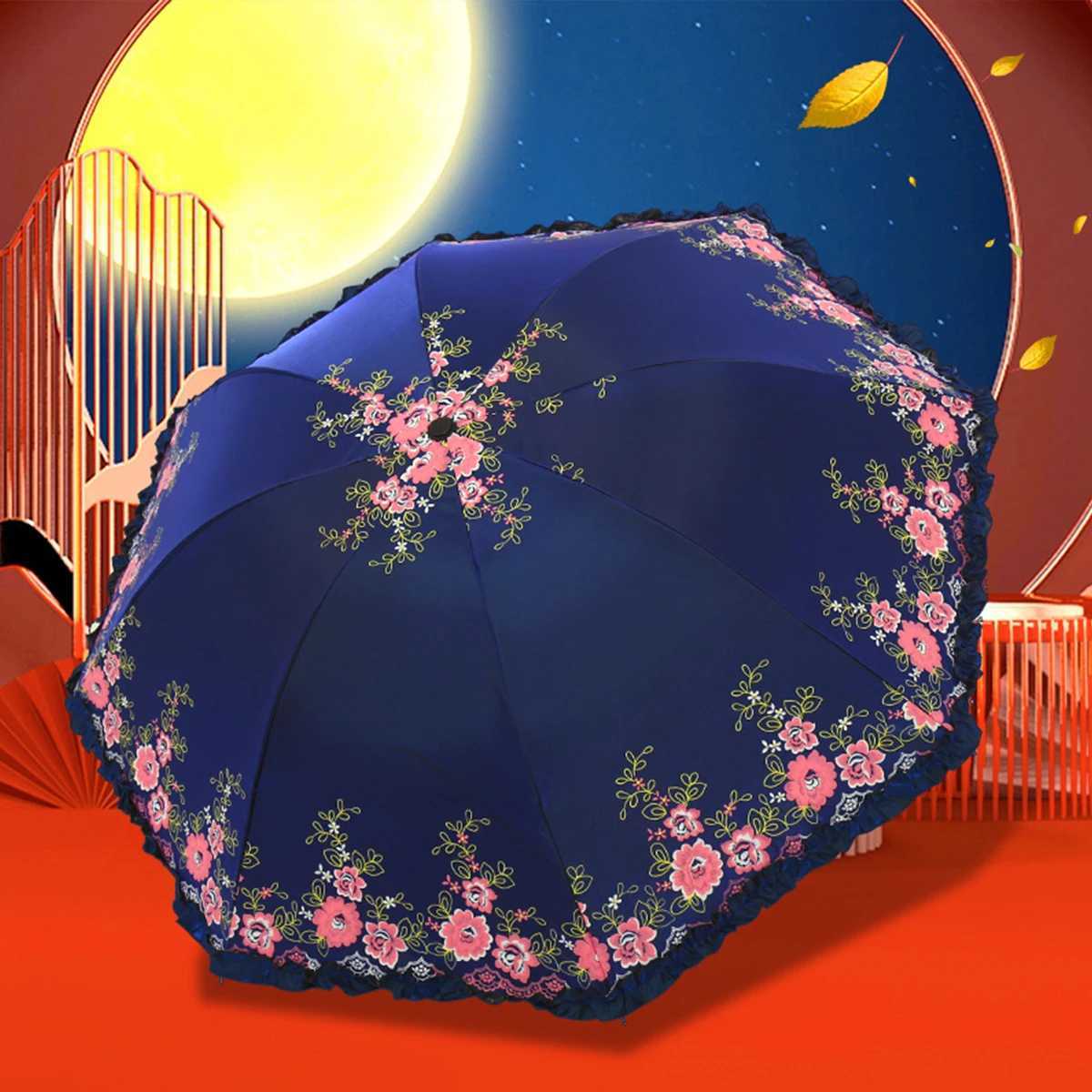 Three fold sun protection and UV protection sun umbrella for women summer folding retro sun umbrellaM251122