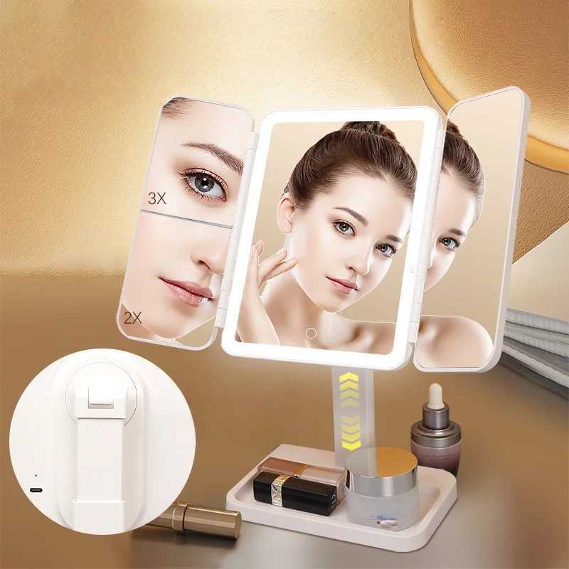 Folding Makeup Mirror LED Lights Dorm Dressing Mirror Beauty Light up your fill light 270 Smart Complementary Makeup Mirror M251122