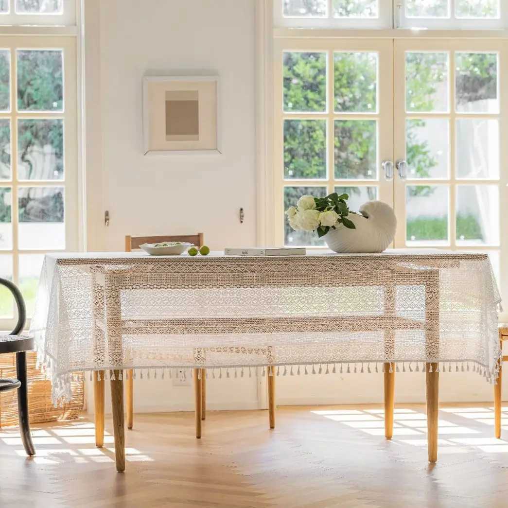 American Countryside Flower Crochet with Tassels Rectangular Table Cloth Kitchen Table Map Towel Tablecloth Christmas Decoration C251122