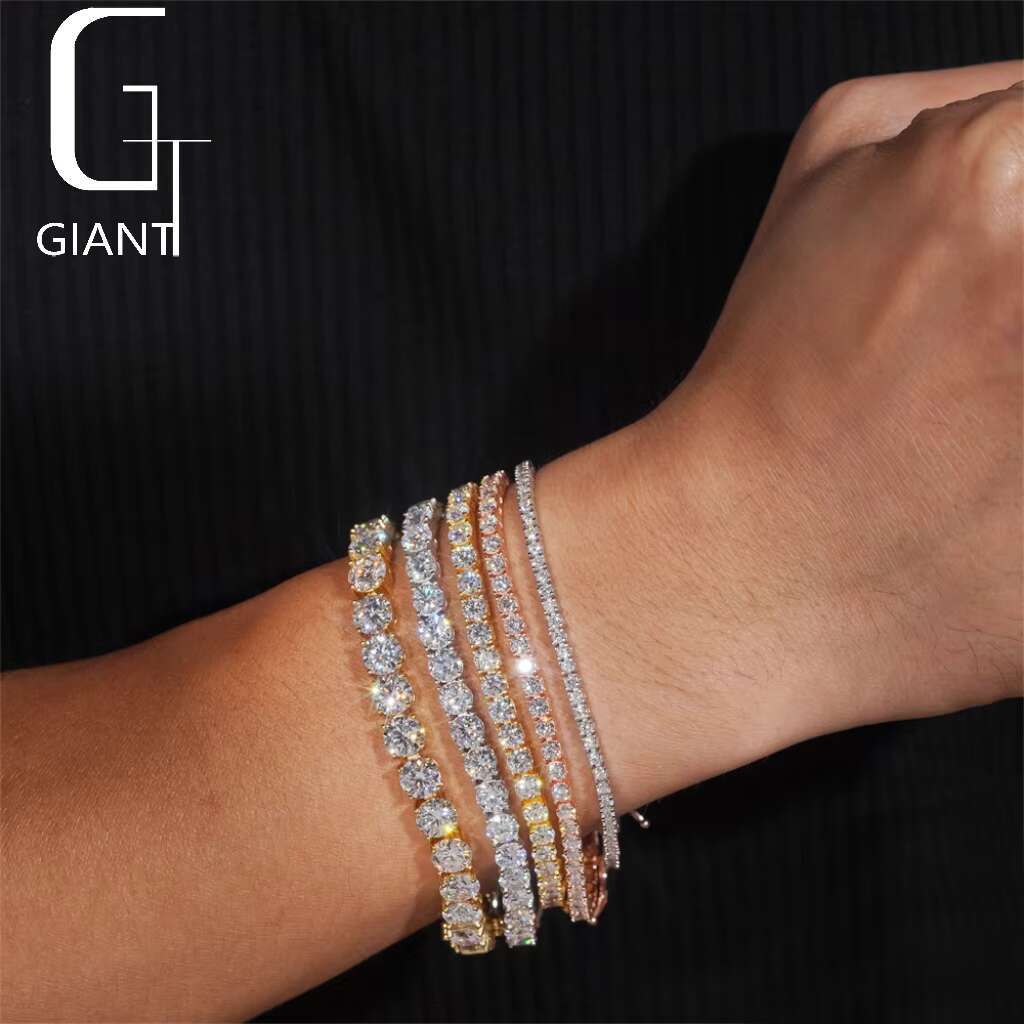 Bulk Stock Hip Hop Iced Out Jewelry 925 Sterling Silver VVS1 2mm 3mm 4mm 5mm 6.5mm Moissanite Diamond Cluster Tennis Bracelet