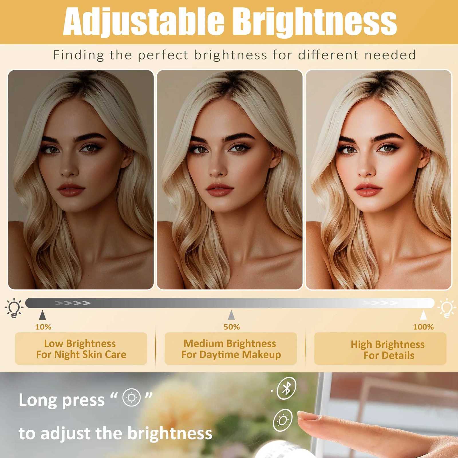 FENCHILIN White Vanity Mirror with Lights Wireless Charger Bluetooth Speaker Hollywood Makeup Mirror with 12 Dimmable Bulbs M251122