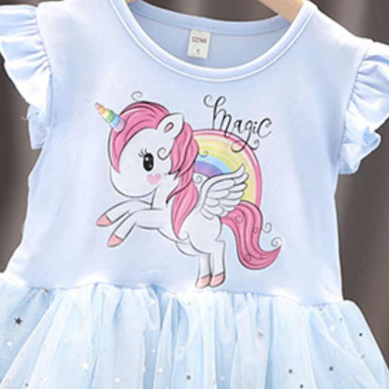 DISNEY Kids designer clothes baby girl princess dress kids clothes Girl's unicorn dress princess puffy sleeve skirt cotton short-sleeve baby tren
