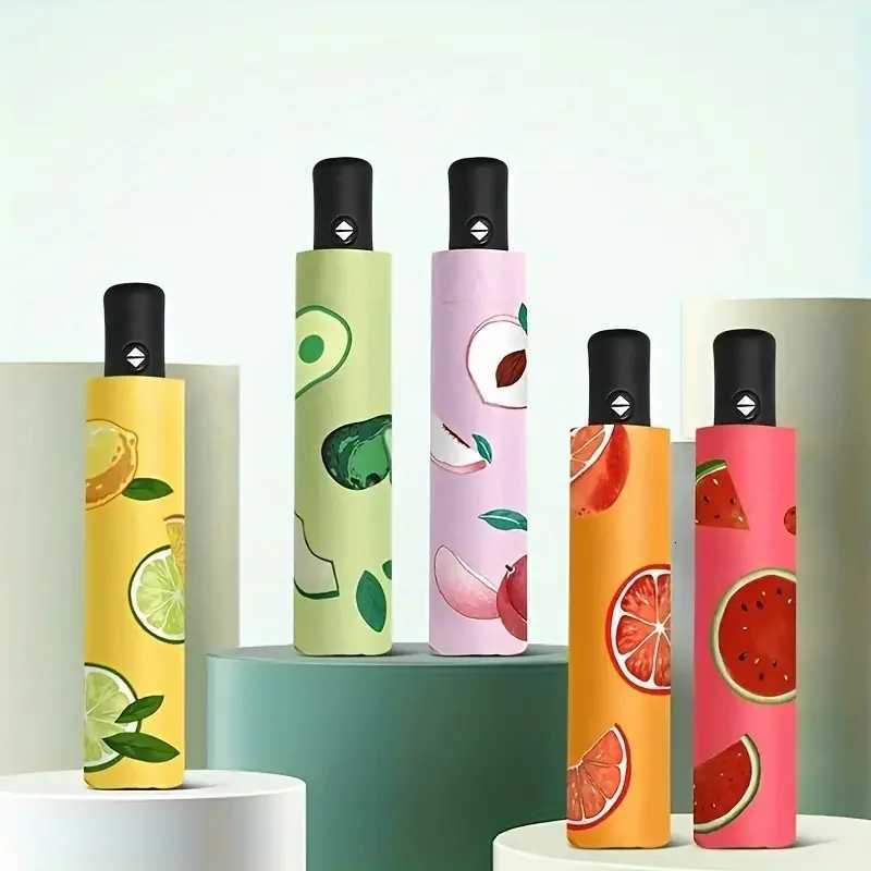 1pcs UV Sun Umbrella Compact Folding Travel Rain Umbrellas Auto Open and Close for Windproof Cute Fruit Watermelon Pattern NewM251122