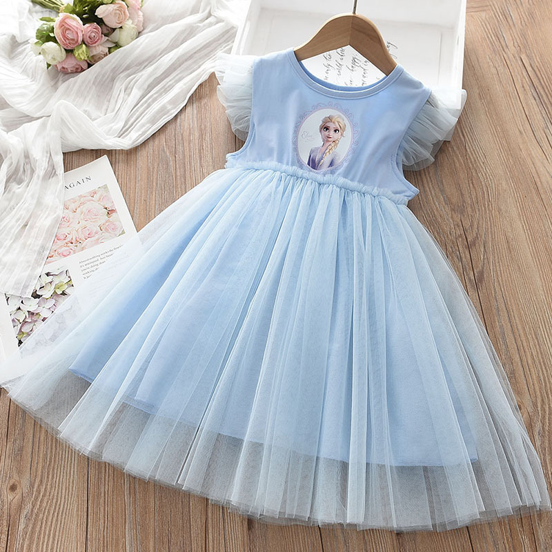 DISNEY kids designer clothes Frozen Elsa princess Summer Princess Dress for Girls Children Cute Short Sleeve Dress Kids Summer Clothes.