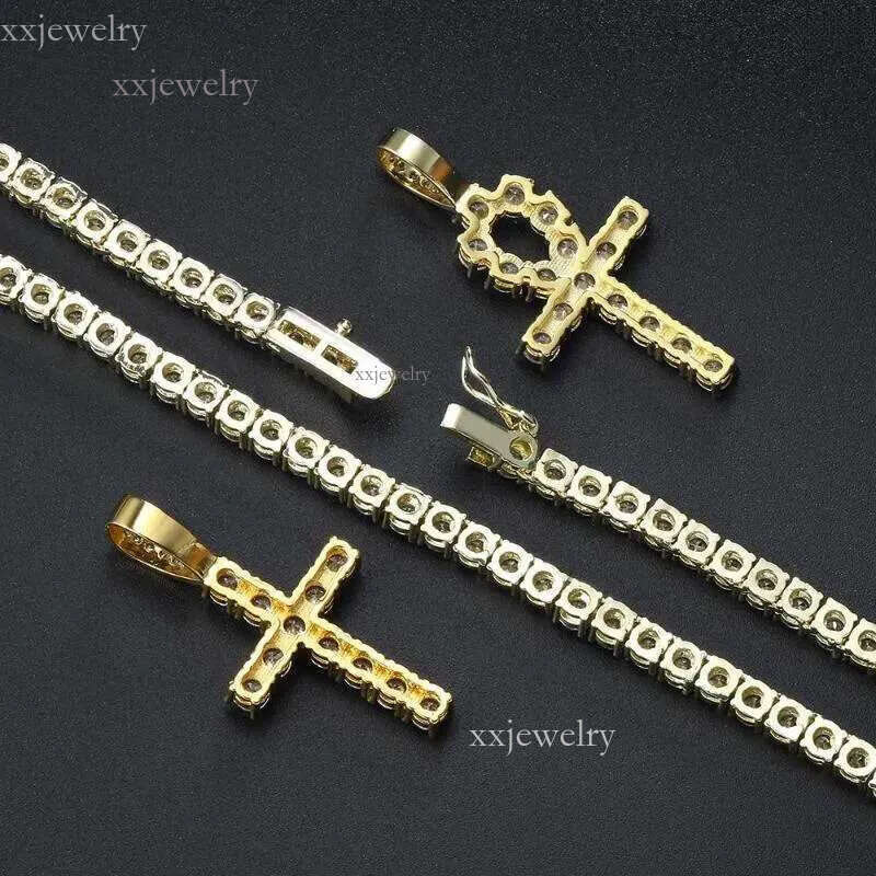 Hip Hop Iced Out Tennis Cross Necklace For Men Steampunk Gold Plated CZ Chain On Neck Design Jewelry S-OHP003Pendant Necklaces