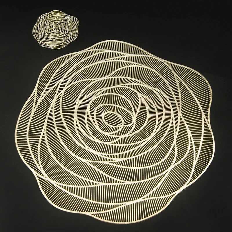 2Pcs Hollow Rose PVC Placemats for Table Waterproof Non-Slip Insulation Place Mats Set Nordic Style Christmas Coaster Cup Mat C251122