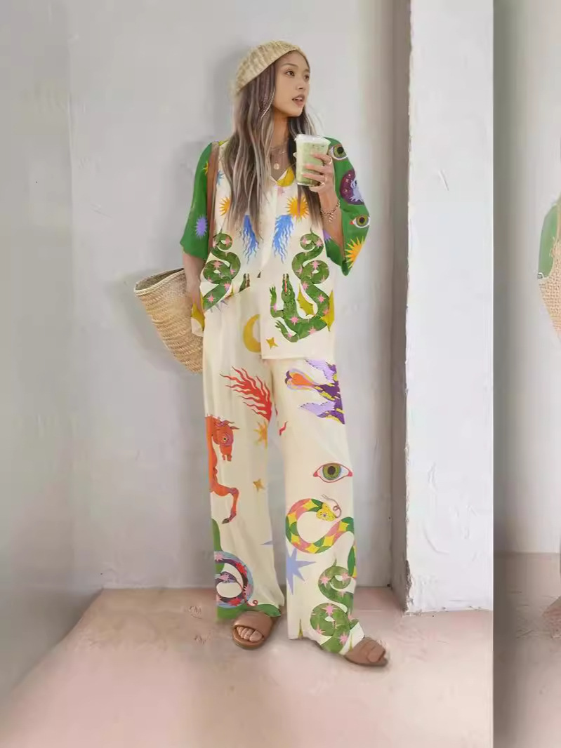 Spring and Summer 2023 New Ice Pamas Women's Long-sleeved Silk Lapel Home Suit Fashionable Ins Style