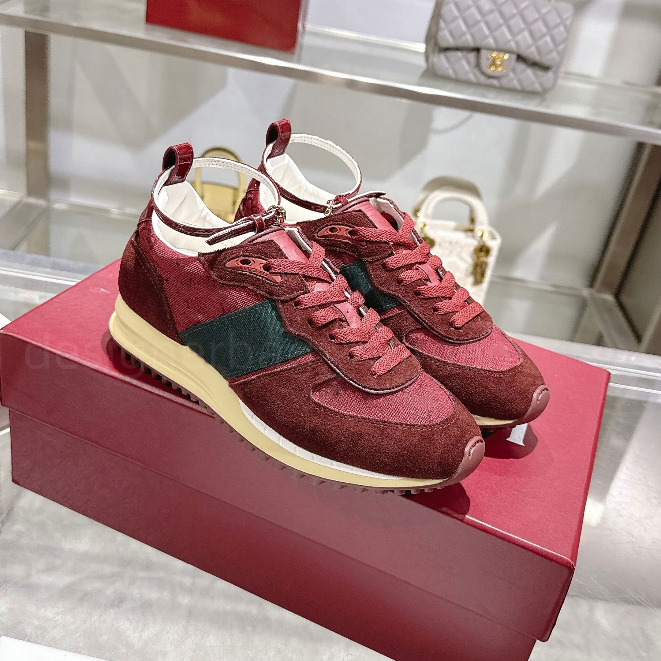 Designer Sneakers Casual Red Ankle Strap Sneaker Printed leather Shoes Women Platform Breathable Shoes Trainers Adjustable straps Vintage 25s New Casual Sneakers