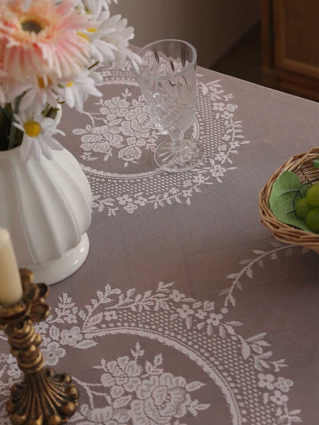 Rustic Pink Mirror Flower Lace Tablecloth Living Room Bedroom Dining Table Tablecloth Wedding Festival Home Table Decoration C251122