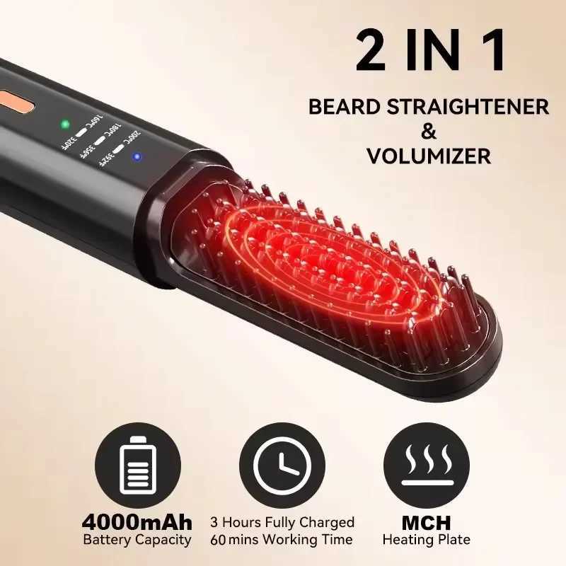 Portable Hair Straightener Brush Cordless Beard Straightener for Men Women Mini Electric Hair Brushes for Home Travel Hot CombT251122