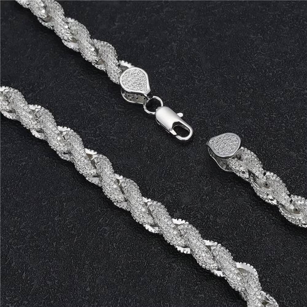 Full Iced Out Hip Hop Jewelry Moissanite Rope Chain Necklace Sterling Silver 8mm Twisted Diamond Rope Chain