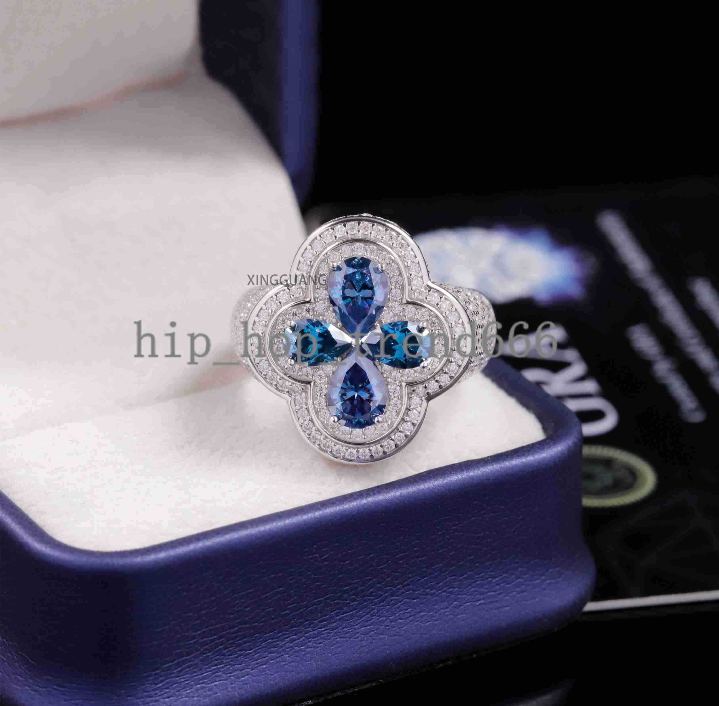 Hot Selling New Arrival Colours Moissanite Ring S925 Silver with D Color VVS Moissanite Ring Hip Hop Clover Ring