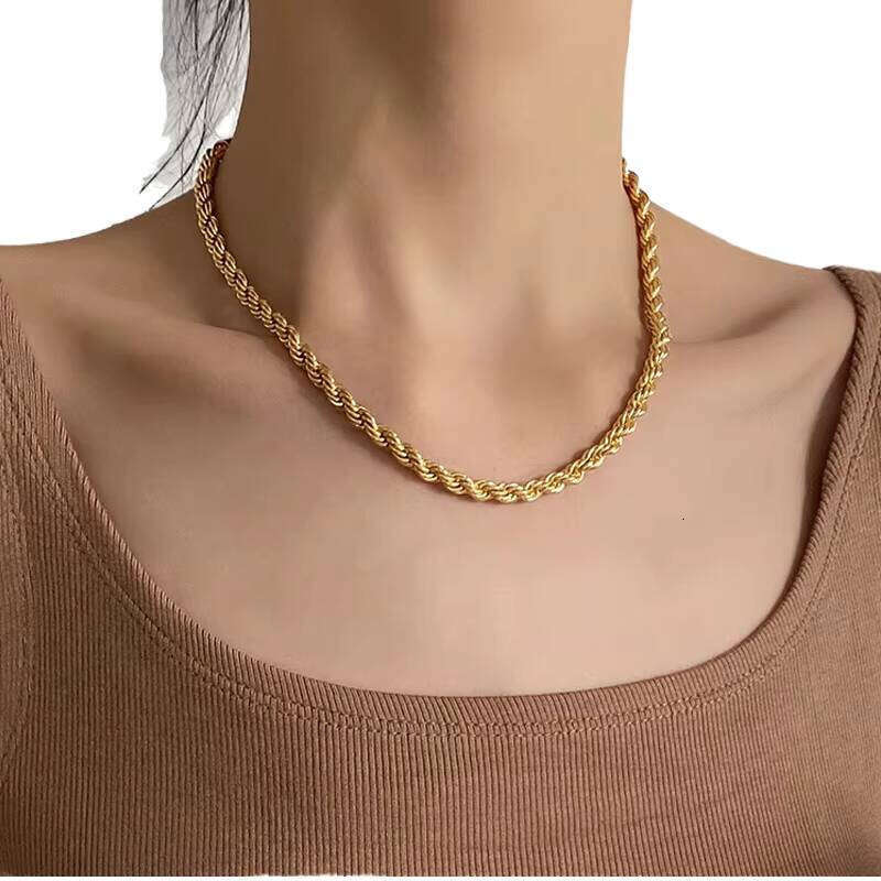 Women's 8mm Thick gold sterling silver Twisted Rope Necklace Bracelet Set Party Wedding Gift