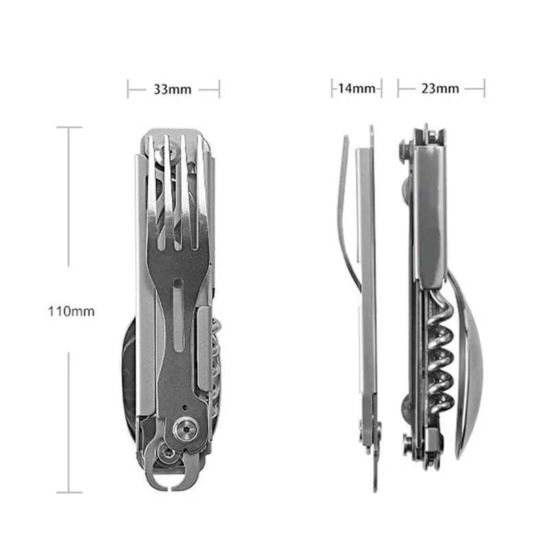 Multifunctional EDC folding outdoor tableware camping portable meal knife fork spoon bottle outdoor camping cookware titanium J251121