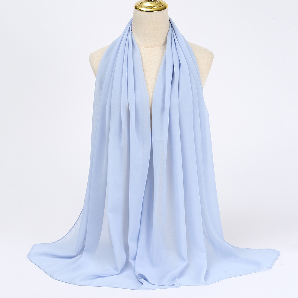 K475 Cross-border monochrome chiffon long scarf Pearl chiffon scarf hijab casual all-match chiffon gauze scarf long scarf shawl