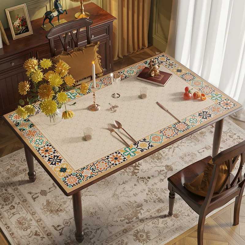 French Pastoral Leather Tablecloth Simple Print Exquisite Tea Table Cloth Home Decor Waterproof Non-slip Leather Table Mats C2511221