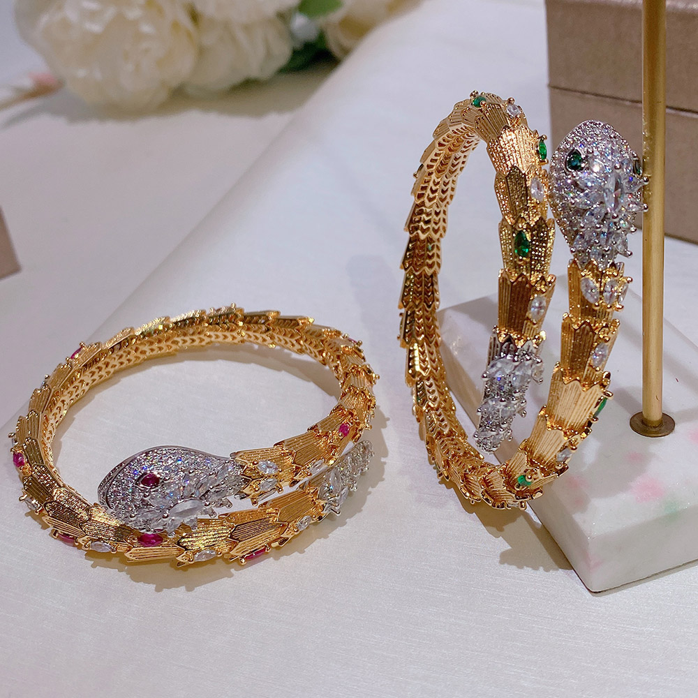 Hot selling new product s925 silver plated snake shaped bracelet AAA zircon inlaid luxury green eye red eye versatile women's fashion accessory