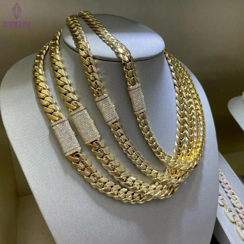 Cubana Hip Hop Jewelry Design Luxury Custom Solid 14K Real Yellow Gold Heavy Plain Miami Cuban Curb Link Chain for Men