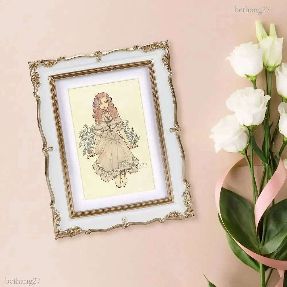 Vintage White Gold 5x7 inch Picture Gorgeous Retro Frame with Mat for Po Horizontal/Vertical Tabletop Decor 240802 H260306