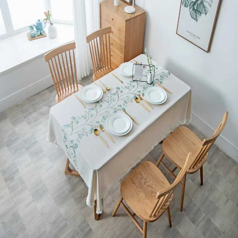 2025 new imitation cotton and linen dustproof tablecloth waterproof and oil-proof dining table embroidery tablecloth rectangle C251122