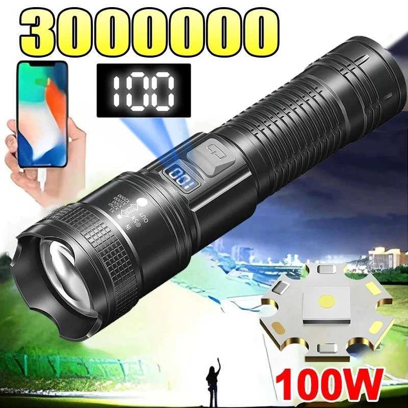 3000000LM Super Bright Flashlight Built-in Battery Rechargeable LED Flashlights High Power Torch Lamp for Camping Lantern C251122